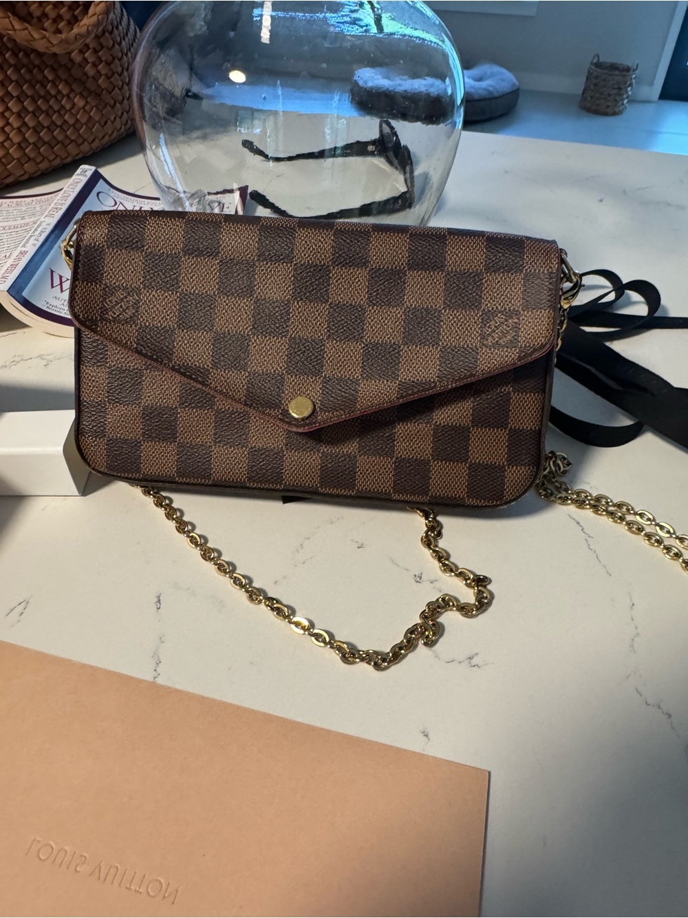 Louis Vuitton Brown Damier Ebene Crossbody with Gold Chain Strap
